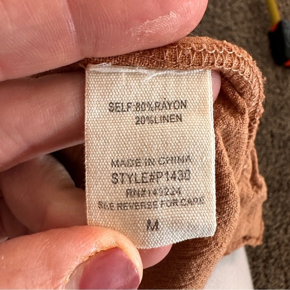 ILLA ILLA Orange /Tan High Waist Linen Blend Paperbag Pants Women’s M Boho Chic - Picture 12 of 15